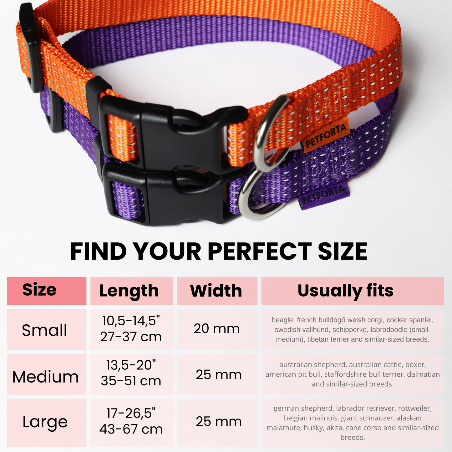 Reflective Dog Collar - orange color